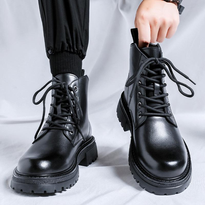 Martin boots men's spring new British style platform heightening leather shoes medium locomotive boots 25008-R