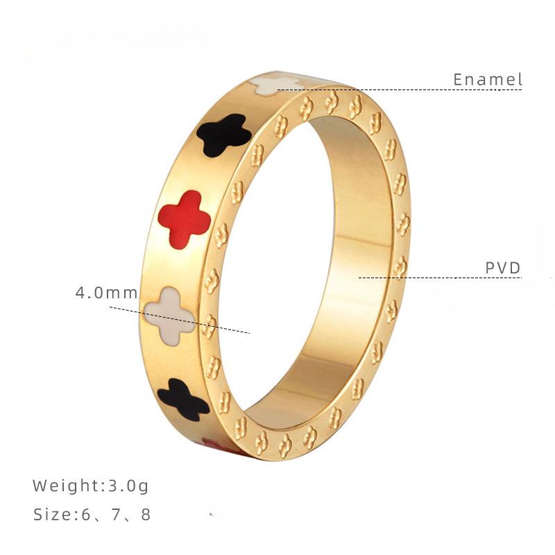 Cross Plum Blossom Oil Drop Ring Titanium Steel Does Not Fade Couple Ring Women's Niche Ins Tide Jewelry