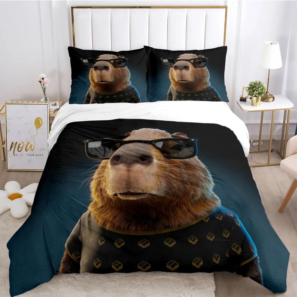 Funny Capybara Anime Duvet Cover Kawaii Animals Bedding Set Soft Quilt Cover Full Size for Children Kid Teens Bedroom Decoration