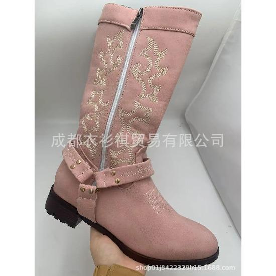 Women's Boots  Winter Round Head European and American Women's Leather Boots Knight Boots Warm Middle Heel Women's Shoes