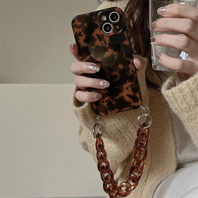 Retro Amber Leopard Print Lanyard for iPhone11Promax Apple 11 Mobile Phone Case 11 Simple 11 Female 11 Soft