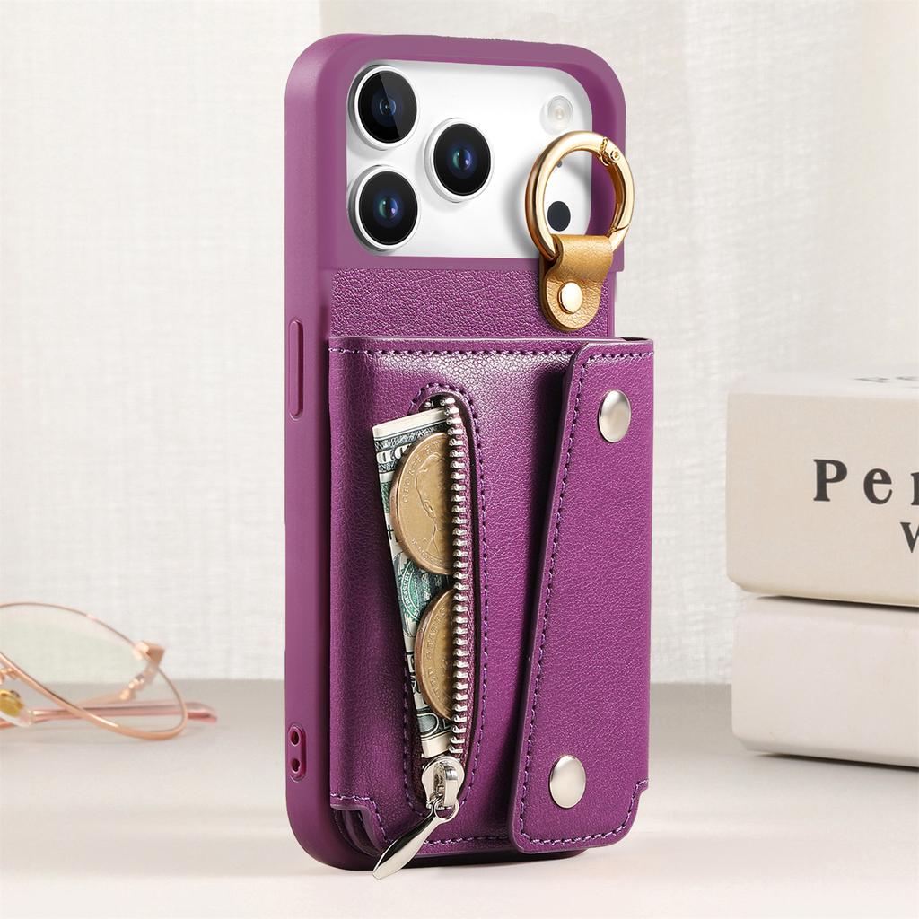 Zipper Cards Solt Leather Wallet Phone Case for IPhone Air 17 Pro Max 16 Plus 15 14 13 12 11 Pro Ring Holder Protective Cover