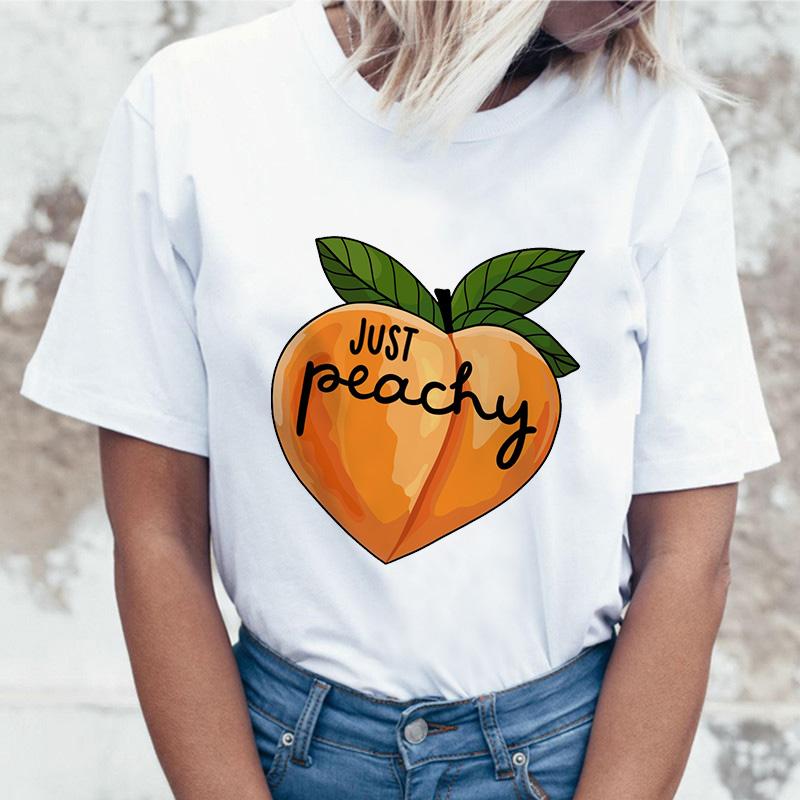 Peach Juice T Shirt Women Japanses Aesthetic Grunge T-Shirt Women Girls 90S Kawaii White Tee Summer Casual Fashion Top