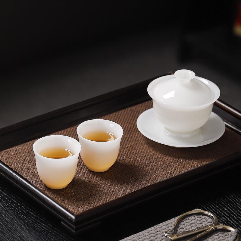 Pu Jade Porcelain Tea Set, Cover Bowl, Tea Cup for Home Use, High-end Gifts for Customers, Business Company Gifts