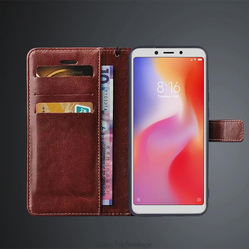 Kartenhalter Lederhülle für Xiaomi Redmi 6 Redmi6 PU Leder Klapphülle Retro Brieftasche Handyhülle Redmi 6 Business Fundas Coque