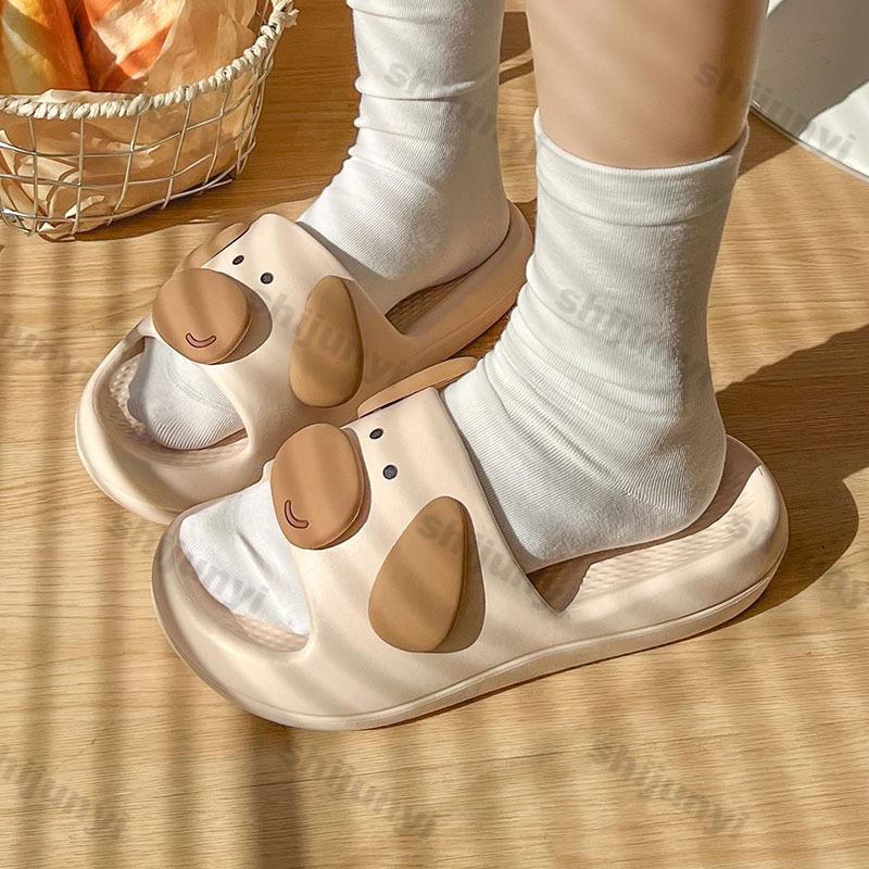 Fashion Women Cute Cloud Sandals 2025 Summer New Cute Cartoon Eared Dog Flip Flops Female Flat Casual Comfortable Room Home Beach Slides