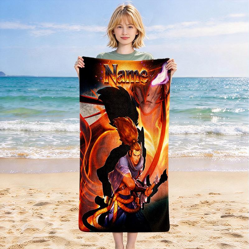 Custom Name Battle Hero Stylish Digital Printing Beach Towel Quick‑Drying Absorbent Blanket for Beach Pool Gym Travel