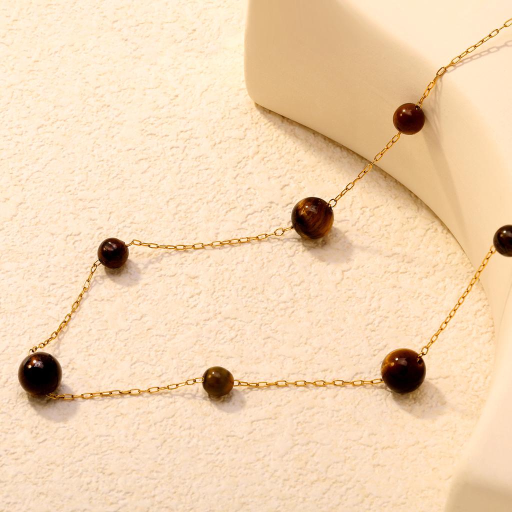 Jewelry Tiger's Eye Stone Necklace Splicing Freshwater Pearl Clavicle Chain Stainless Steel Plated 18K Gold Necklace Women