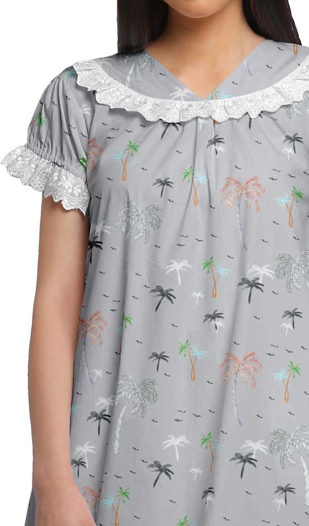 Moomaya Pijama de noapte pentru alăptare cu gât în V pentru femei, din bumbac imprimat, rochie de noapte A-line