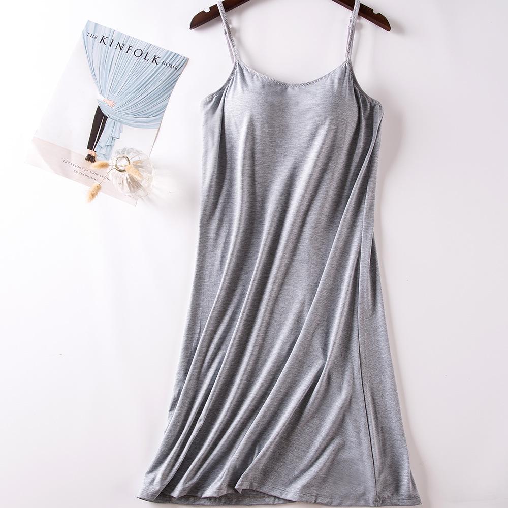 Dam Modal Nattlinne i Plusstorlek med Vadderade Kupor - Lös, Mellanlång Sommar Hemklänning