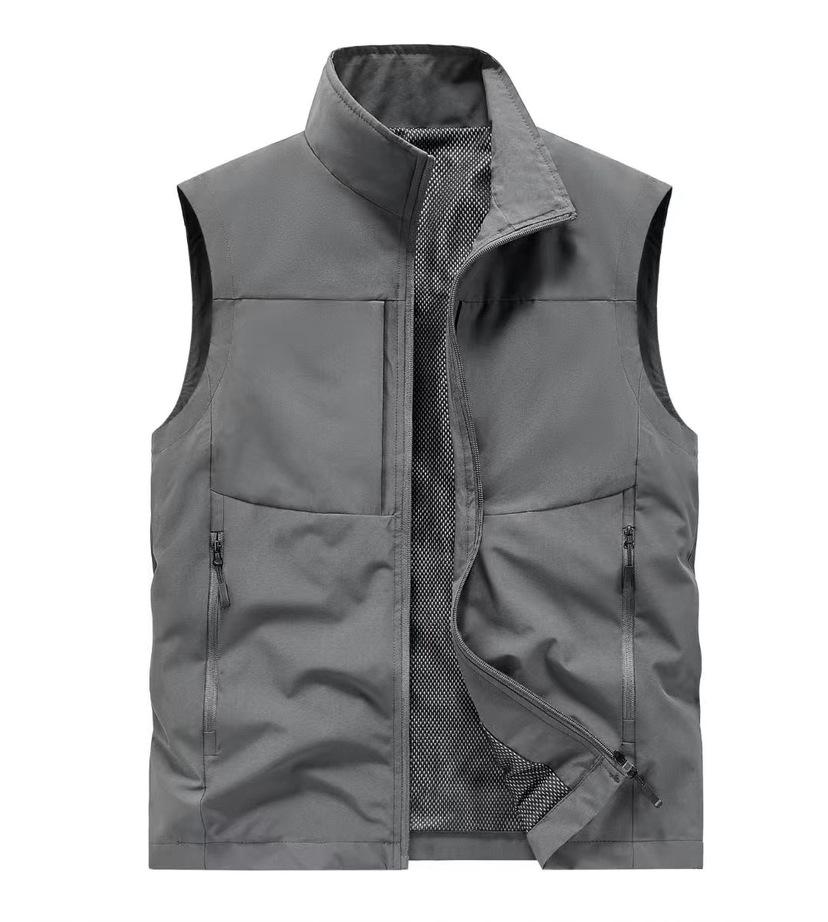 Men's Spring Breathable Outdoor Fishing Vest with Stand Collar and Logo