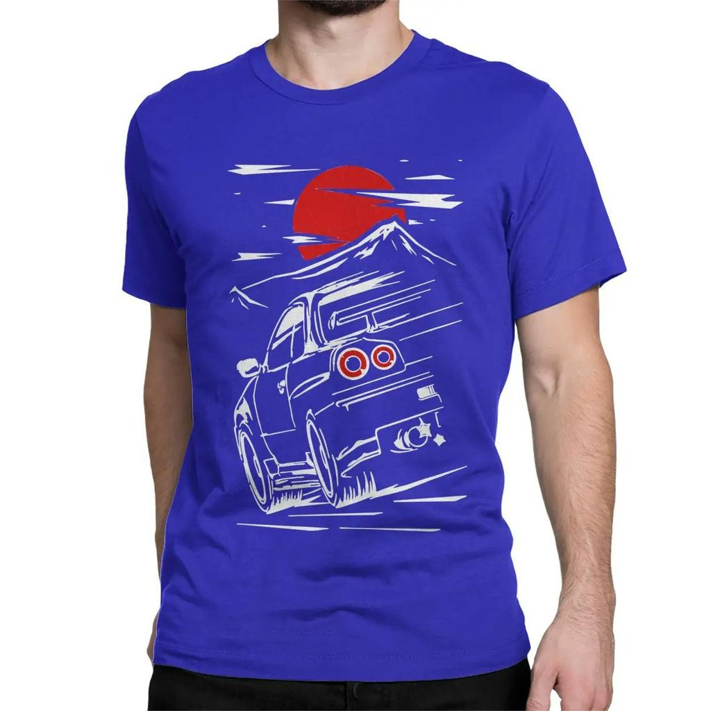 Men T-Shirts Skyline GTR 34 Haruna Jdm Sportcar Vintage Premium Cotton Tee Shirt Japanese Fast Car Tops T Shirts Clothes