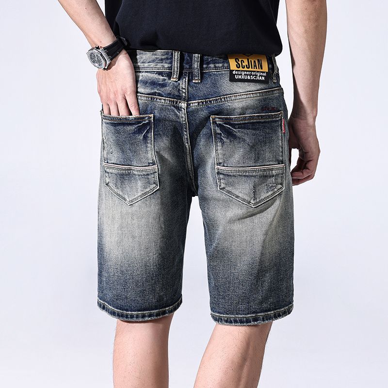 New Retro Ripped Denim Shorts Men's Summer Thin Five-point Pants Casual Mid-sized Pants