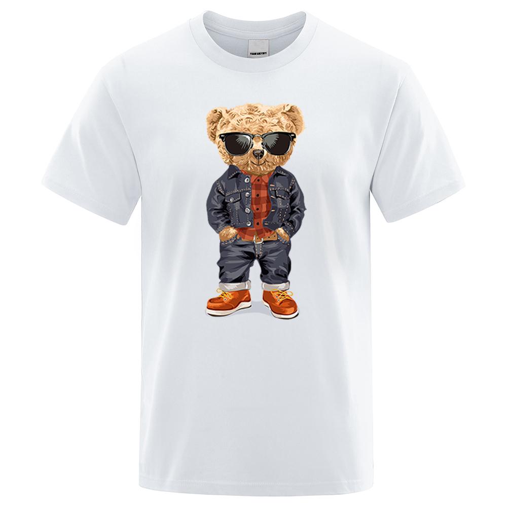 Cowboy Ted Bear With Hands In Pockets Men T Shirts Loose Summer Streetwear Casual Tee Clothes T-Shirts Cotton Breathable Tops