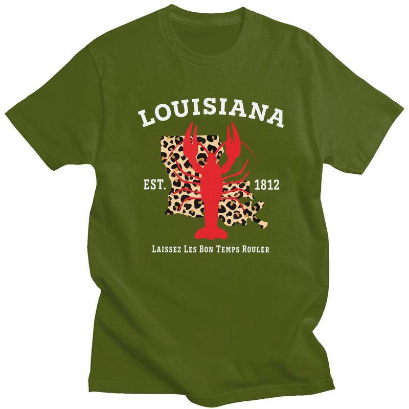 Louisiana Est 1812 Crawfish Leopard T Shirt Men Women Short Sleeve Casual Tee Shirt Streetwear Summer Pure Cotton Camisetas