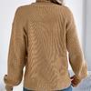 Women's Keyhole V-Neck Pullover with Puff Sleeves Solid Color Casual Knit Sweater