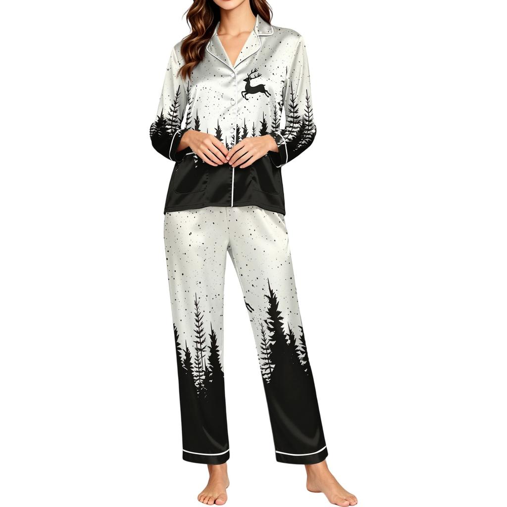 Women's Christmas Print Long Sleeve Pajamas for Holiday Lounging and Relaxing at Home