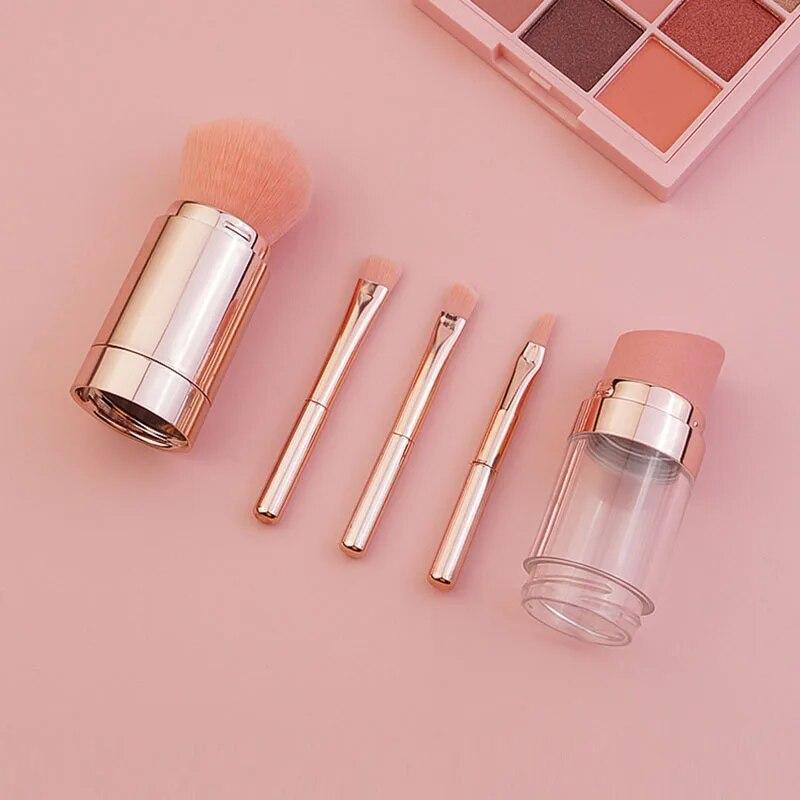 5 In 1 Portable Makeup Brushes For Foundation Eyebrow Lip Eyeshadow Loose Powder Cosmetic Brush Set Makeup Tools