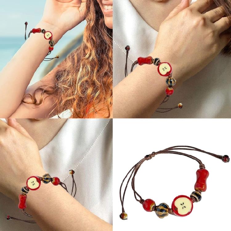Fashionable Ceramic Apples Wristband Braiding Bracelet Unique Charm Bracelet Artistic Wrist Accessories for Any Occasion