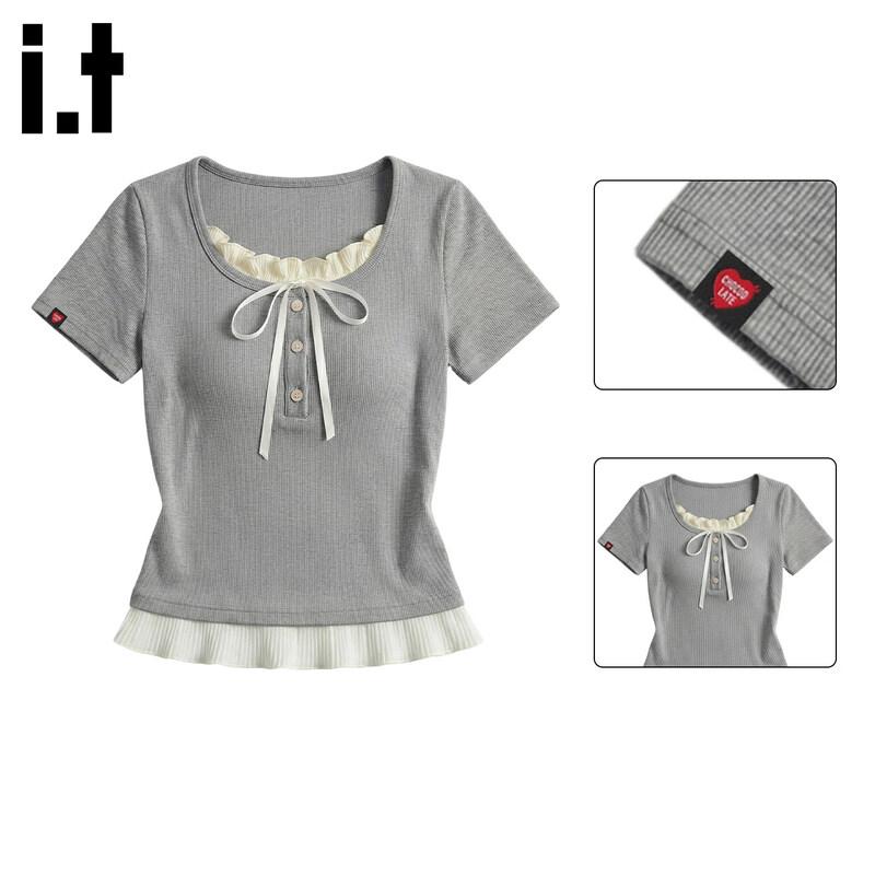 CHOCOOLATEit Women s Ruffle Tie-Bow Short Sleeve Top M