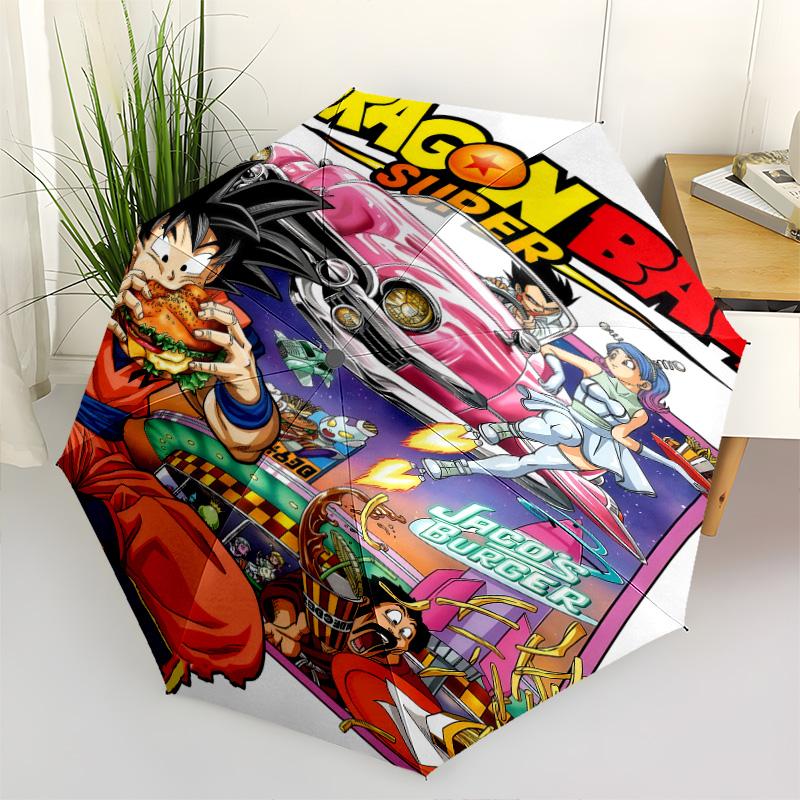 1 PC Automatic Folding Umbrella - Son Goku Pattern Portable Foldable Design With 8 Ribs Christmas Birthday Gifts