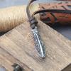 Stainless Steel Viking Dragon Spear Pendant Necklace with Real Cow Leather Chain Mens Gift in Wooden Box