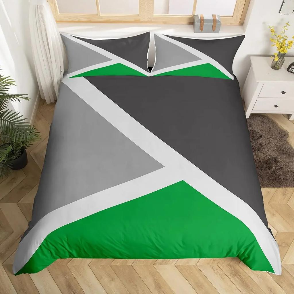 Geometric Triangle Duvet Cover Queen Patchwork Geometry Bedding Set Simple Modern Abstract Quilt Cover Rustic Home Room Decor