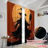 2pcs,2D Plane Printing Pattern Curtains Witches_ Jack-O-Lanterns & Bats Versatile Polyester (without Rod) Art Deco Festive for