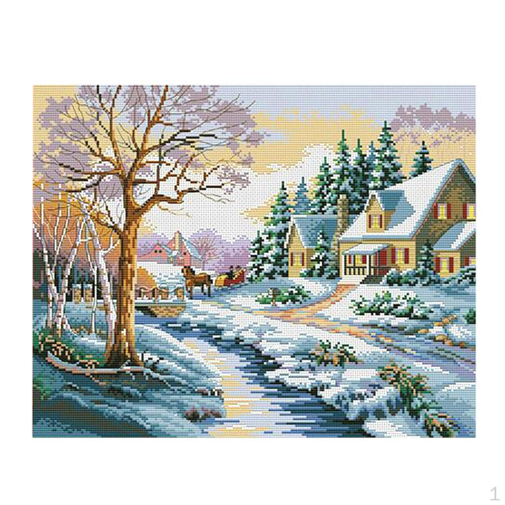 

Набор стежков с оттиском «Зимний пейзаж» 11CT Вышивальная ткань Набор для шитья своими руками