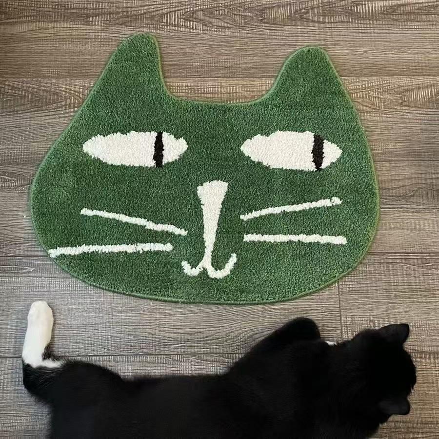 Cute Cat Head Shape Fluffy Door Mat Soft Bathroom Absorb Water Floor Rug Home Entryway Decor Mat Non-Slip Pet Mat Accessory gift