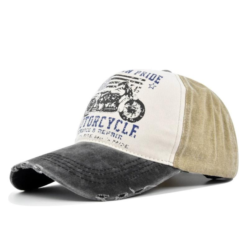 New Motorcycle Printing Baseball Cap Vintage Color Block Washed Cap Adjustable Dad Hats for Women Men