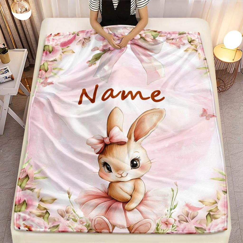 Coperta con Coniglio Personalizzata Nome Coniglio Ballerina Pile Coperta Regalo per Bambine Morbida Calda Tutte le Stagioni Decorazioni per Bambini
