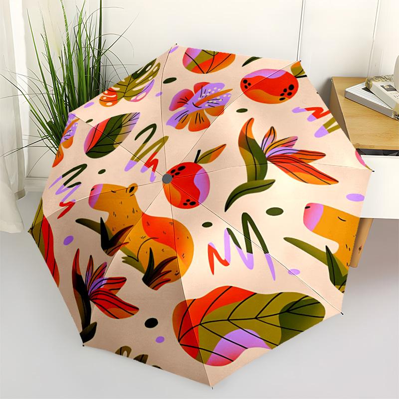 

1pc Jungle Animals Floral Pattern Automatic Folding Umbrella, 8-Rib Iron Frame, Casual Outdoor Accessory for Birthday Festival Gifts yy251128167
