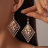 Coconut Shell Beaded Hollow Rhombus Ear Hook Maillard High-end Earrings for Women