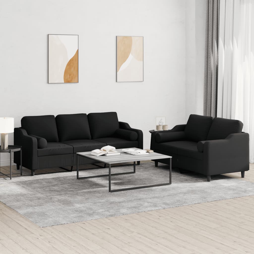 2 Piece Sofa Set with Cushions Black Fabric