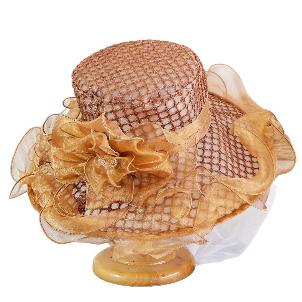 European and American sunscreen hats, women's organza solid color big flower sun hat, British lady elegant temperament sun hat