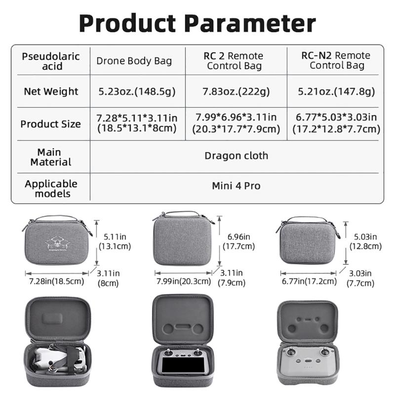 Storage Bag with Carabiner for Mini 4 Pro Quadcopter and RC2/RCN2 Remote Control Shockproof and Convenient Organiser