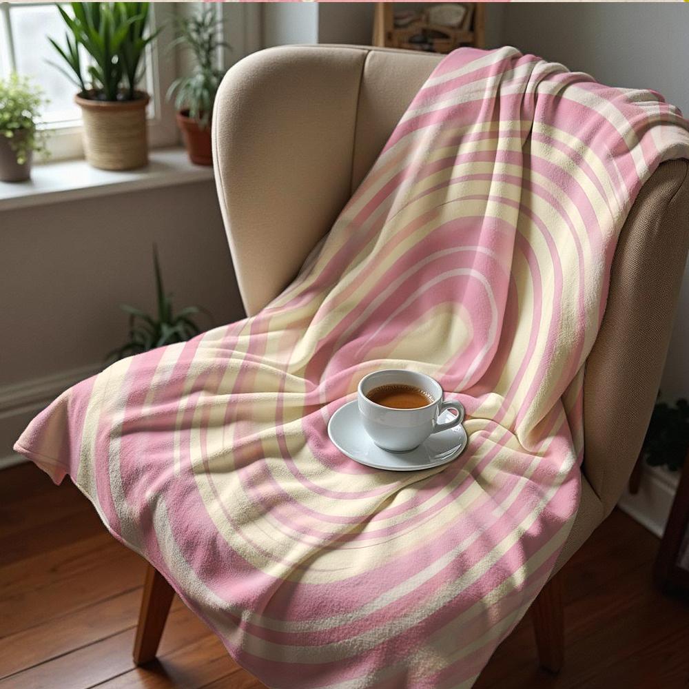 Cream Heart Tulip Stripe Cartoon Anime Print Flannel Blanket Soft Warm Throw for Kids Bedroom Sofa Christmas Office Car