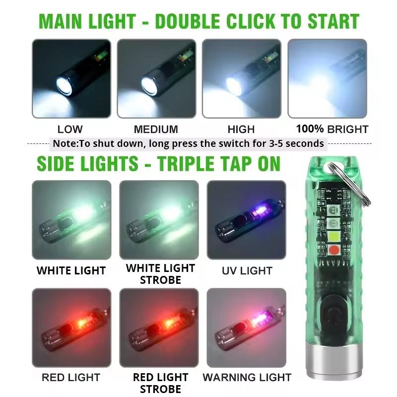 1Pc Rechargeable Mini Keychain Flashlight With 10 Modes And Magnetic Base - Ideal For Camping And Outdoor Activities