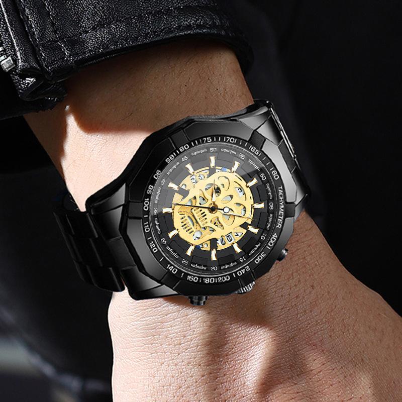 Top Brand New Business Watch Fashion Casual Luminous Skull Hollow Men's Watch