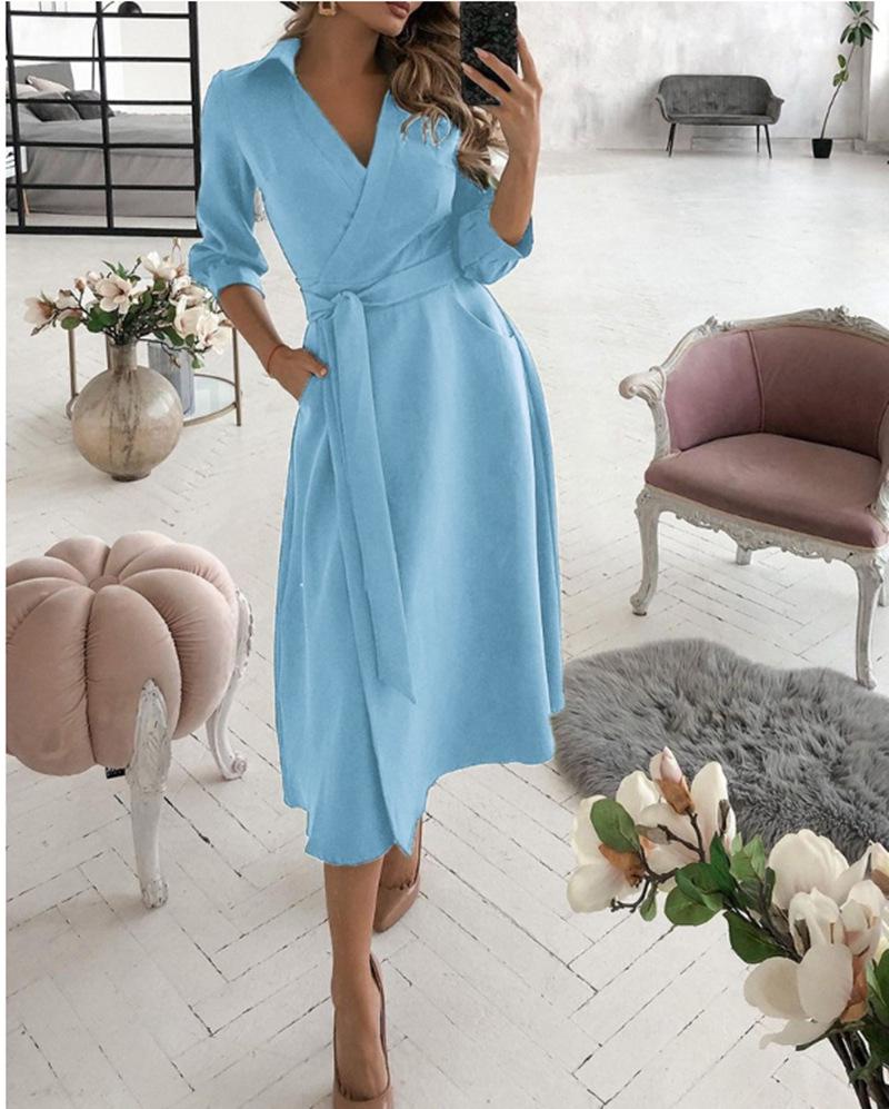 Robe Bodycon imprimée à manches longues et col en V pour femme - Printemps/Été 2024