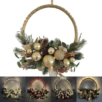 Guirlanda de porta guirlanda de natal com luzes LED temporizador e enfeites de natal decoração de natal