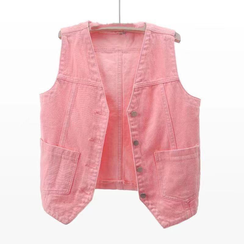 Women's Denim Jacket Plus Size Sleeveless Loose Short Denim Vest Sleeveless Denim Jacket