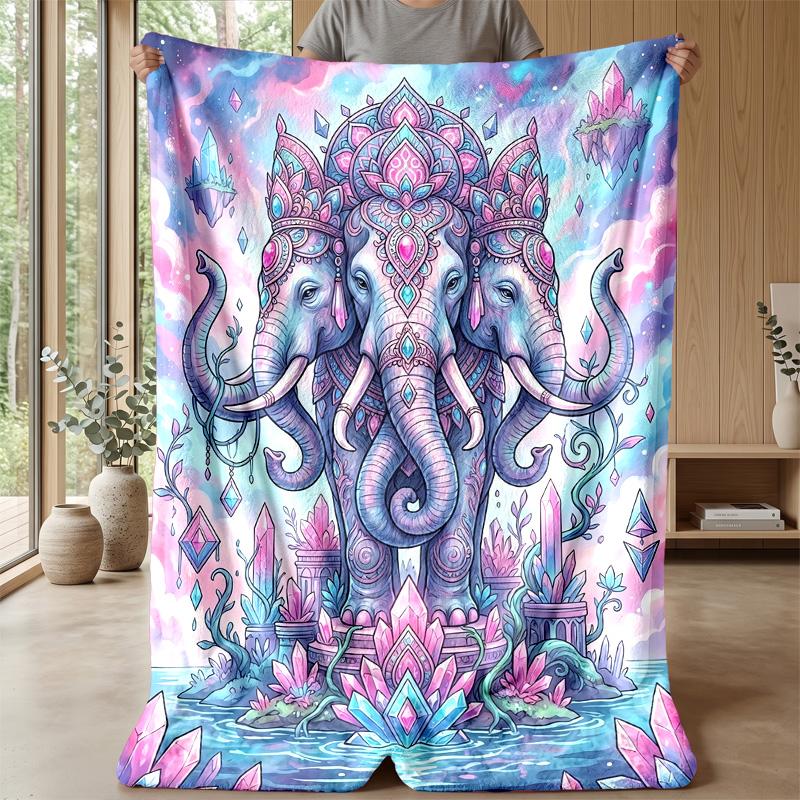 Steampunk Elephant with Sunflowers Theme blanket Lightweight Warm Flannel Blanket Decorative Throw Blanket for Home Decoration