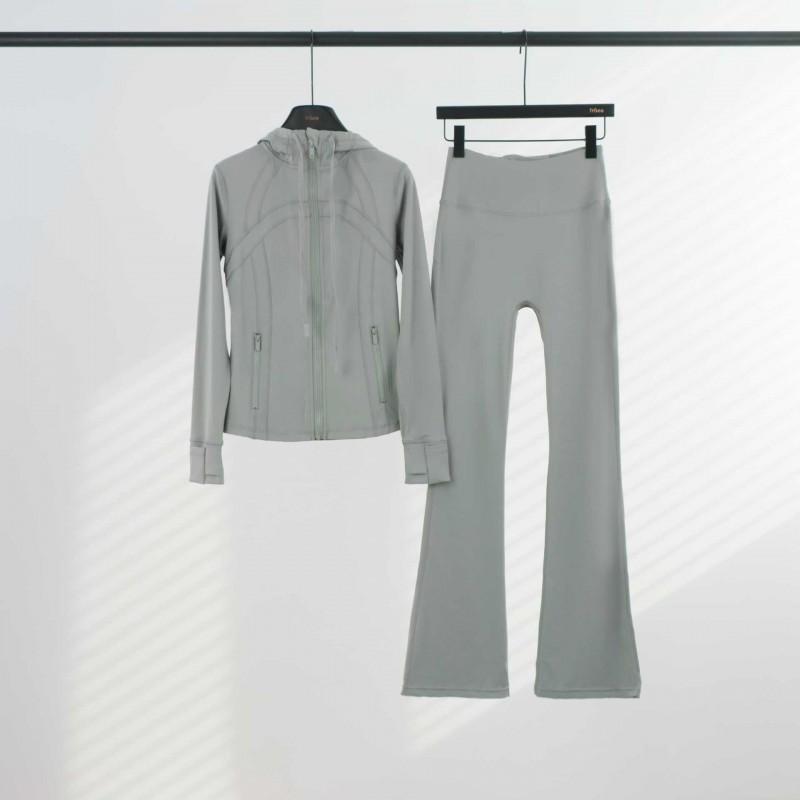 LU Womens Hooded Jacket Flared Pants Set Define Slim Fit Yoga Activewear