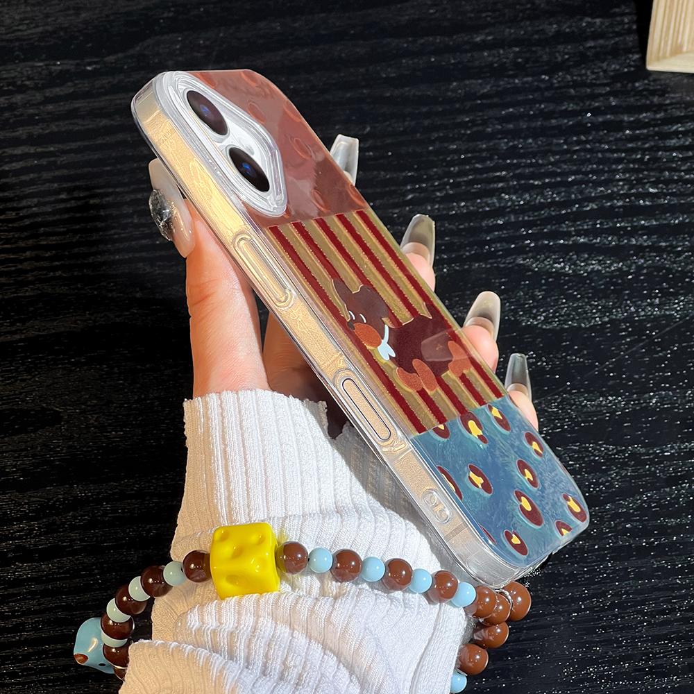 Bracelet Chain Painted Phone Case For iPhone 16 11 12 13 14 for 12 14 16 Pro 14 16 Pro Max Cute Pattern Hard Cover With Lanyard