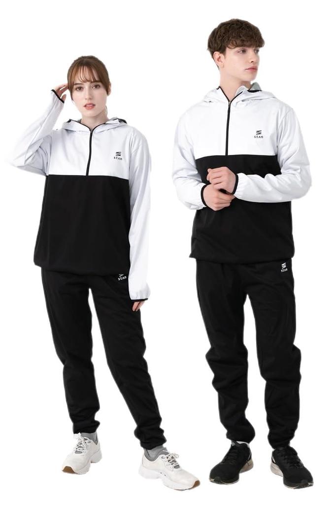 StAn Sauna Suit for Men and Designed by an Athletic Trainer for Weight Unisex Windbreaker and Top Set Available in Black and White Women, Loss.