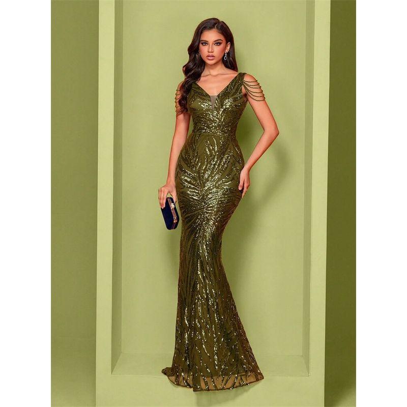 Cross-Border European and American Plus Size Women's Clothing New High-End Evening Dresses Plus Size Party Dresses