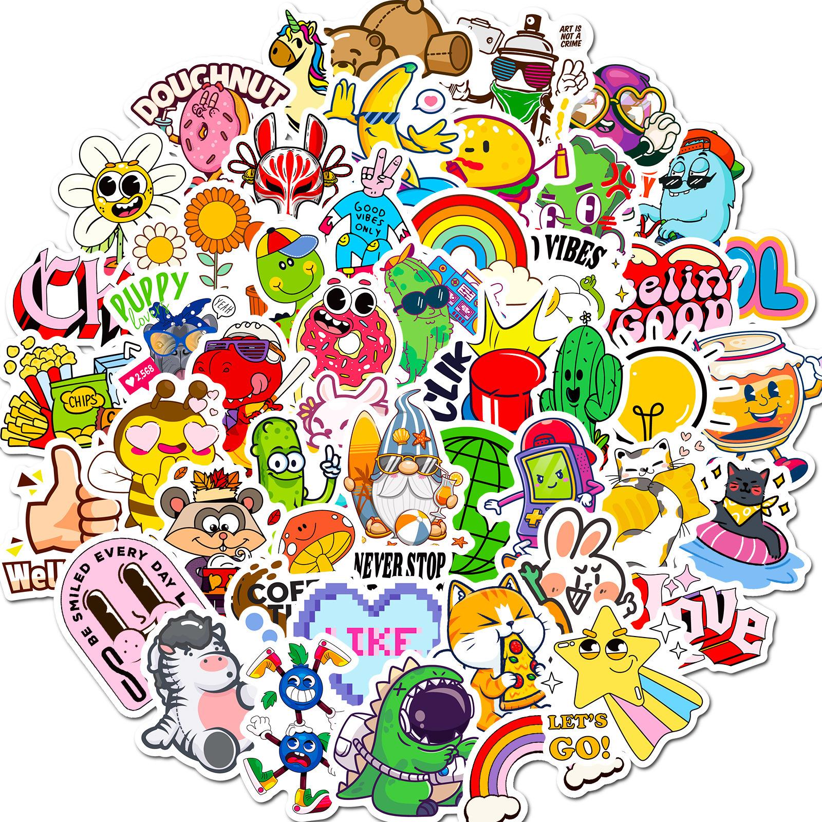 

50 Mix And Match Netmap Stickers Shrimp Skin Cartoons Cute Student Kids Reward Stickers