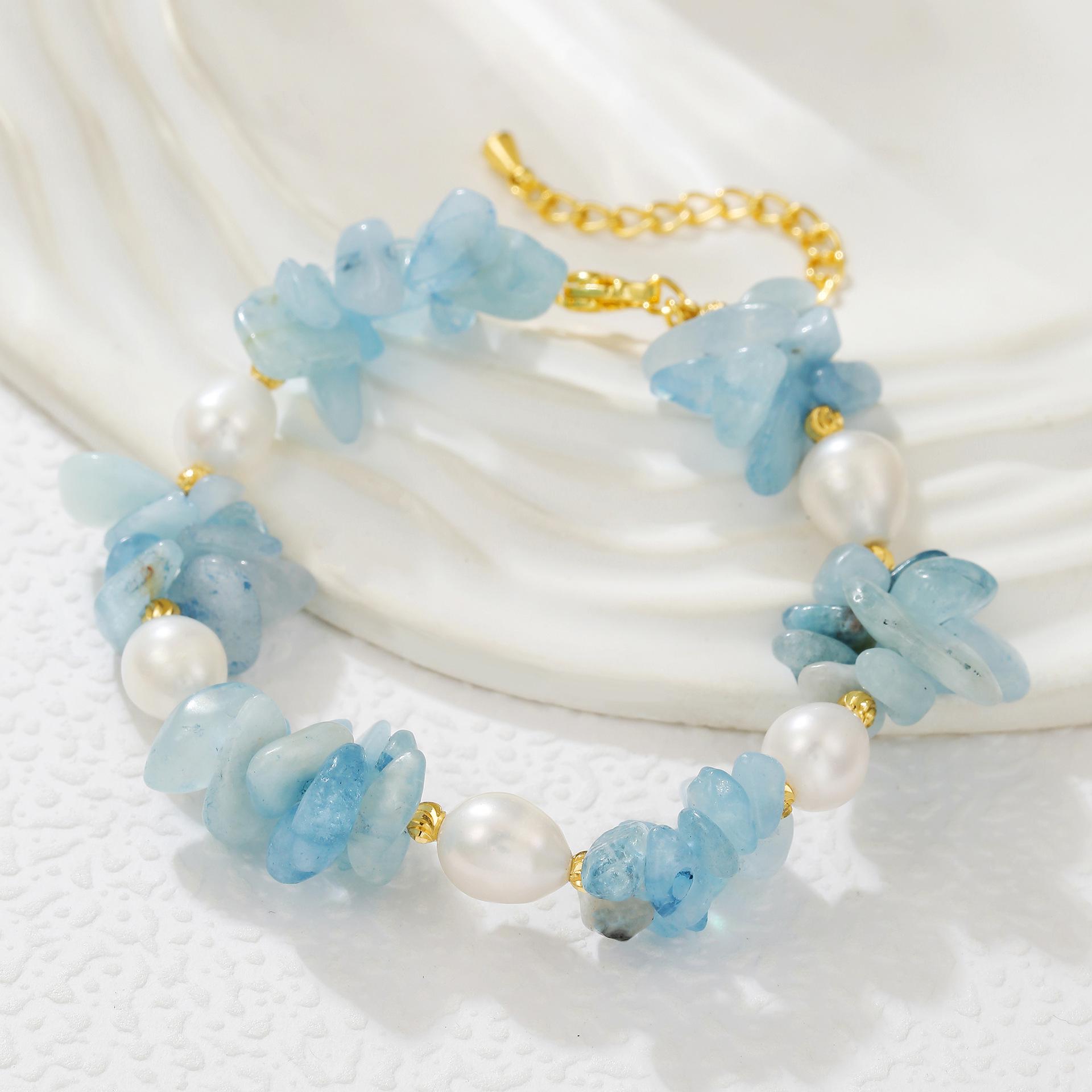 Аквамарин Крошка и Пресноводный Жемчуг Цветочная Корона Ювелирный Набор